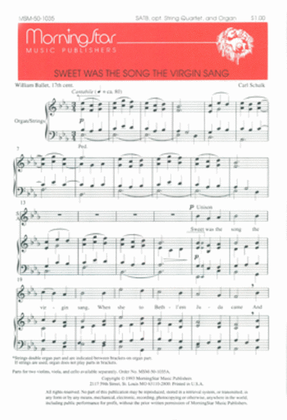 Sweet Was the Song the Virgin Sang (Choral Score)