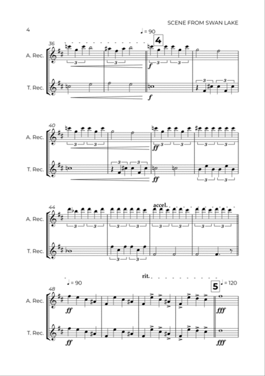 SCENE FROM SWAN LAKE - TCHAIKOVSKY – ALTO & TENOR RECORDER DUO Woodwind Duet scores gallery preview page 4