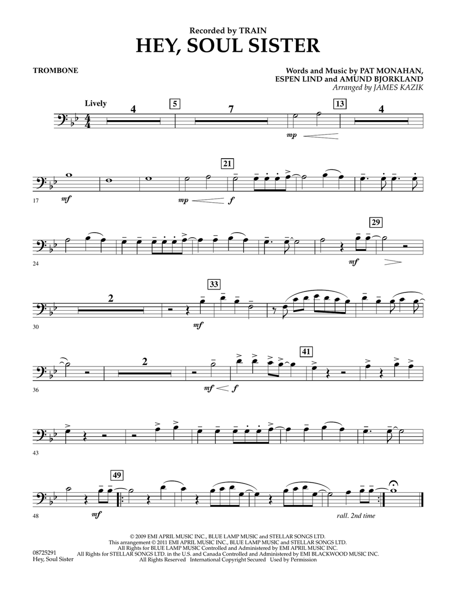 Hey, Soul Sister - Trombone Concert Band scores gallery preview page 1