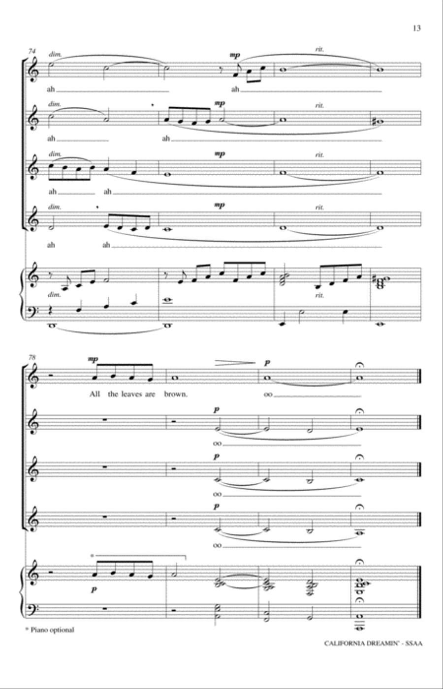 California Dreamin' (arr. Mac Huff) SSAA scores gallery preview page 13