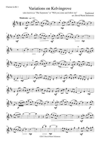 Variations on Kelvingrove for clarinet quartet image number null