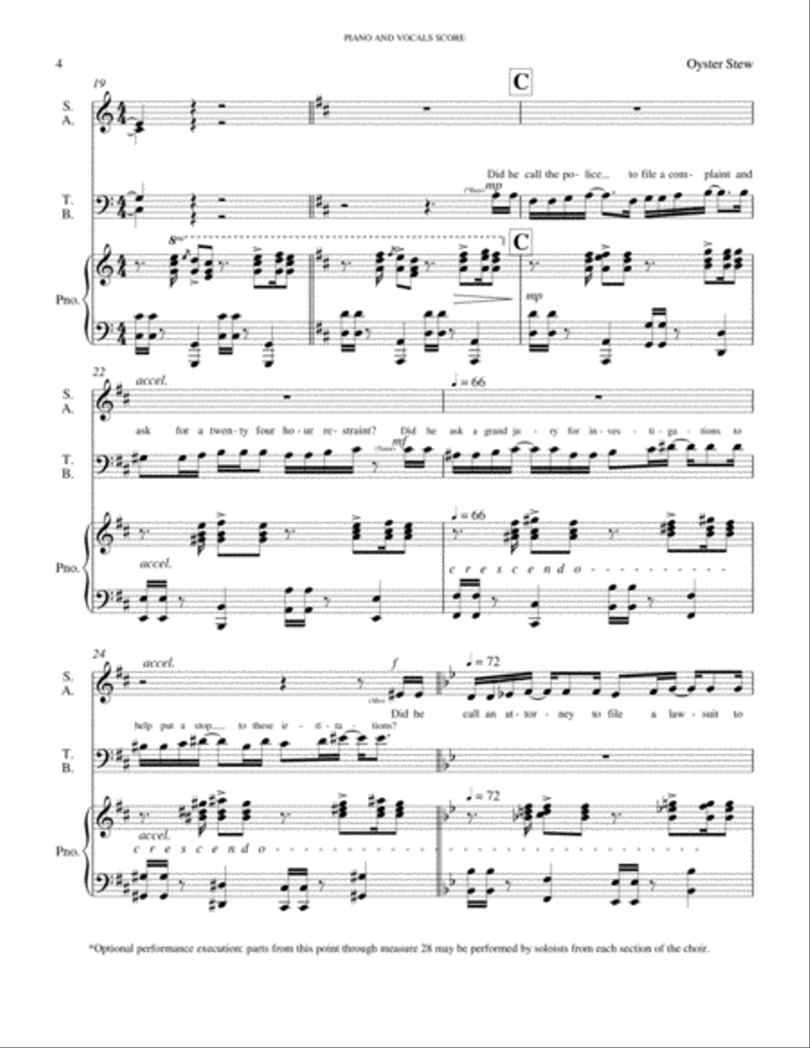 Oyster Stew (SATB and Piano Accompaniment Score) 4-Part scores gallery preview page 4