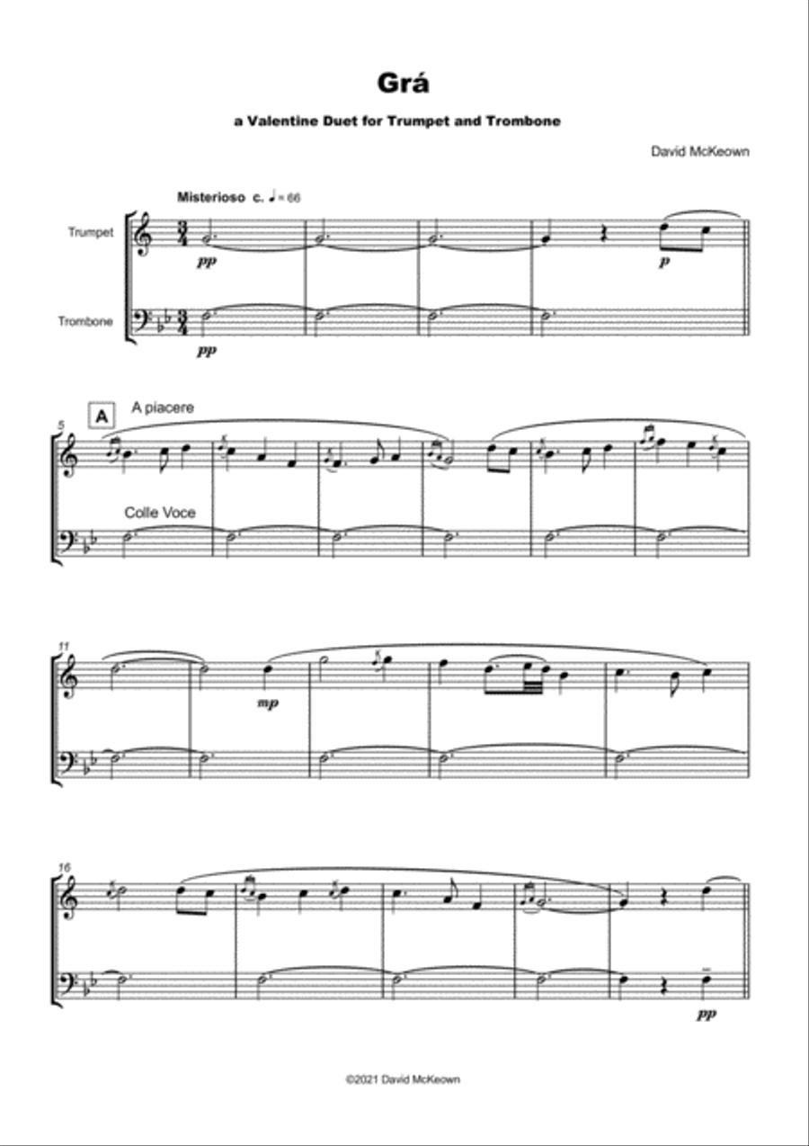 Grá, (Irish Gaelic for Love), Trumpet and Trombone Duet Brass Duet scores gallery preview page 2