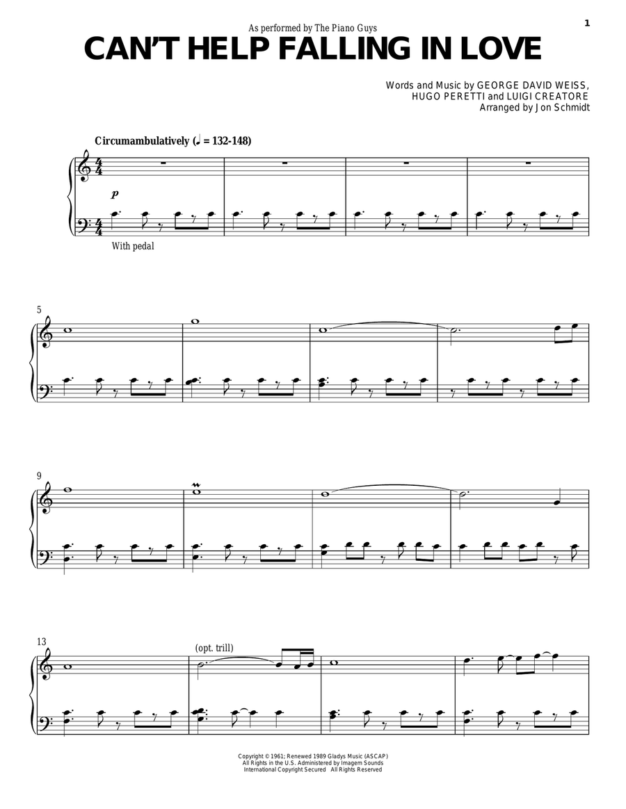 Can't Help Falling In Love Piano Solo scores gallery preview page 1
