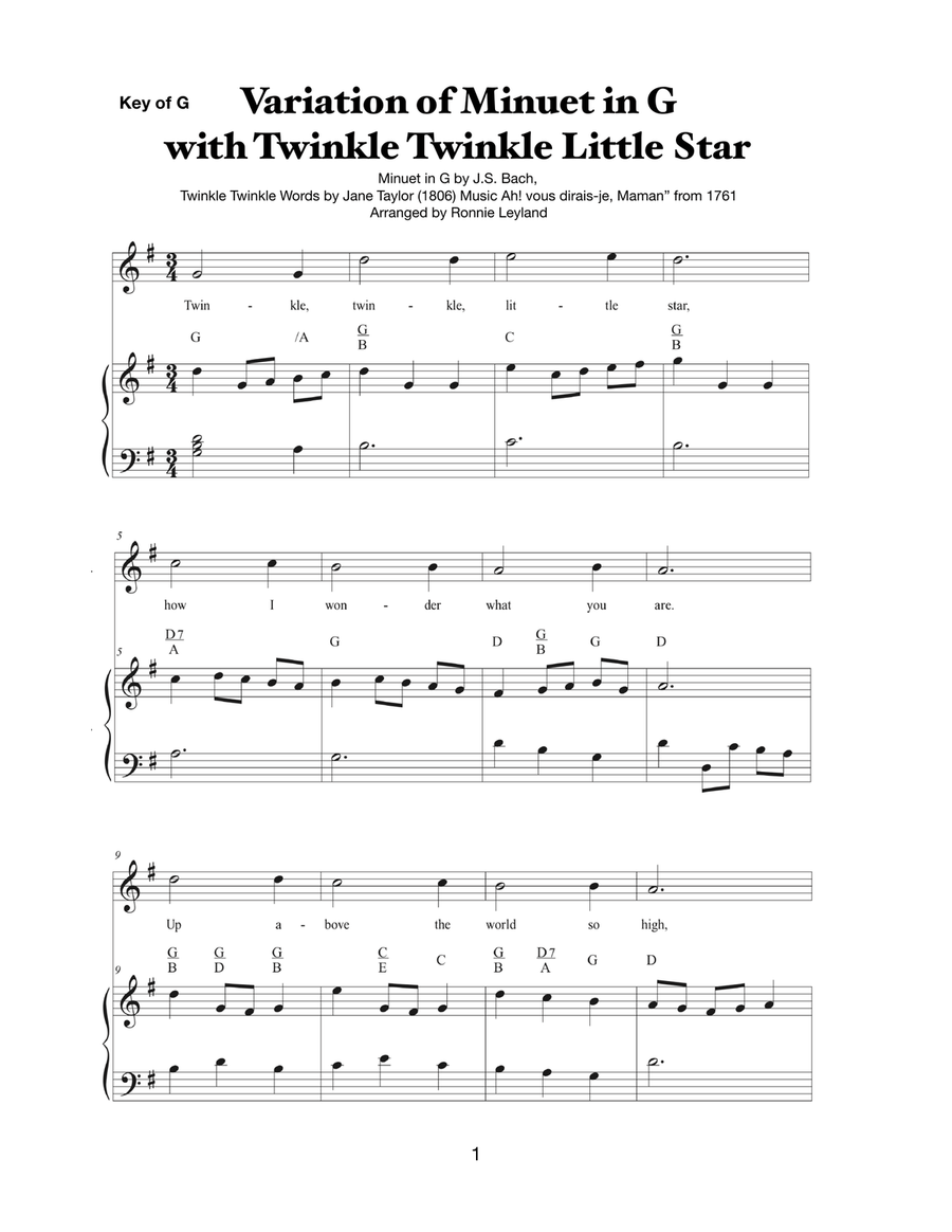 Variation of Minuet in G with Twinkle Twinkle Little Star Piano, Vocal scores gallery preview page 1
