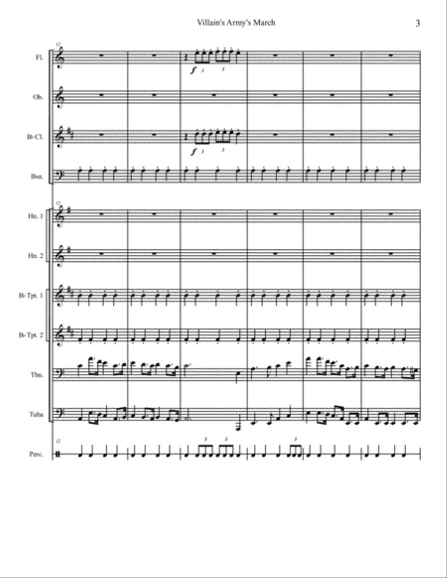 Villain's Army's March for Combined Woodwind and Brass Quintets and Drum Set - Conductor's Score Small Ensemble scores gallery preview page 4