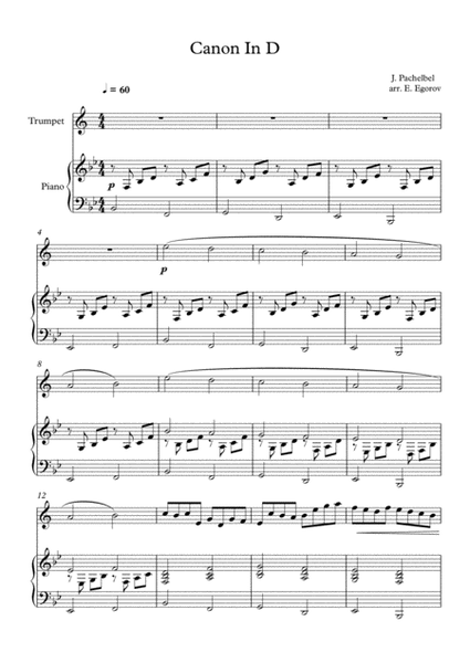 Canon In D, Johann Pachelbel, For Trumpet & Piano image number null