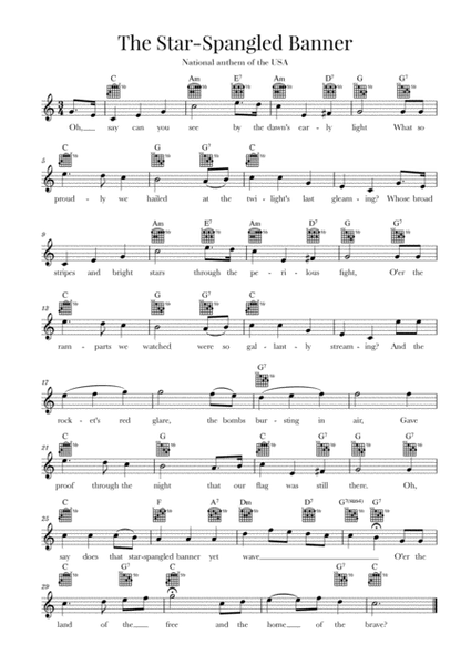 The Star Spangled Banner (National Anthem of the USA) - Guitar - C Major image number null