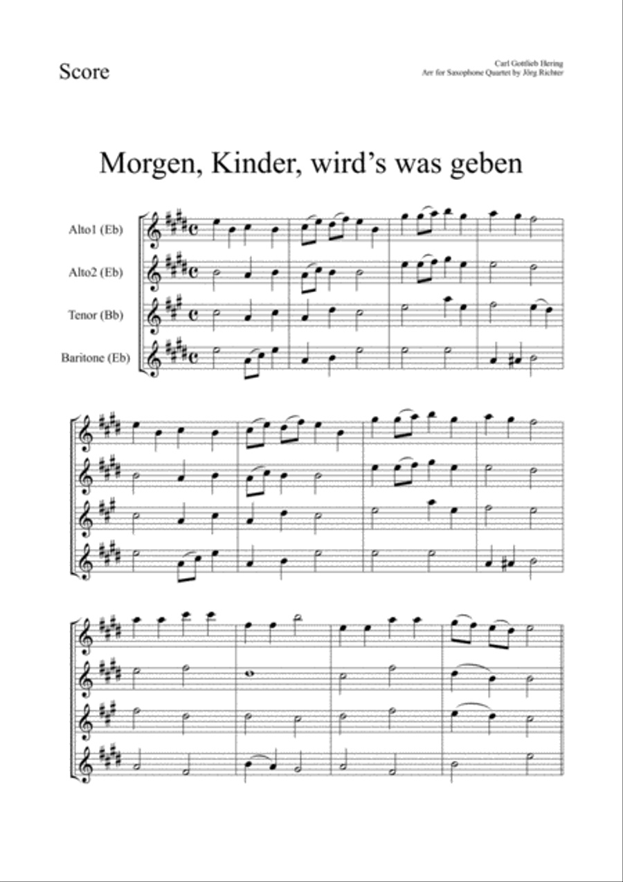 Tomorrow, children, there will be something (Morgen, Kinder, wird’s was geben) for Saxophone Quart Saxophone Quartet scores gallery preview page 2
