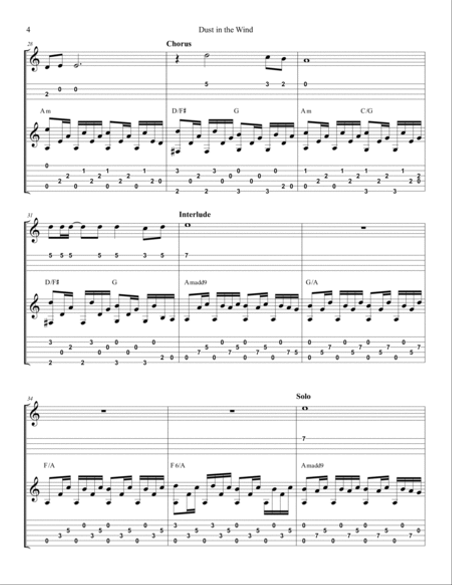 Dust In The Wind Guitar Tablature scores gallery preview page 5