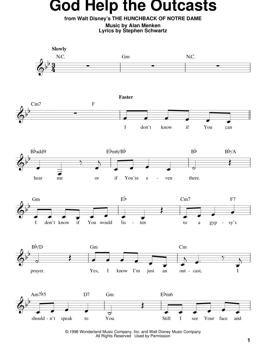 God Help The Outcasts (from The Hunchback Of Notre Dame) Voice scores gallery preview page 1