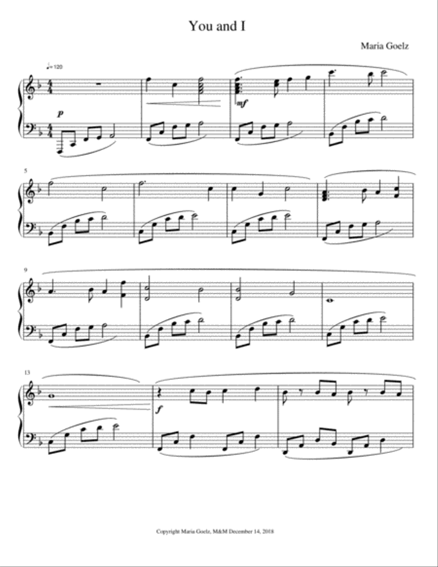 You and I Easy Piano scores gallery preview page 1