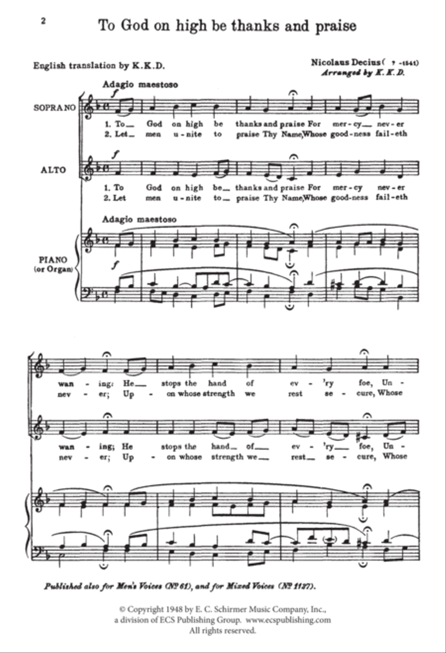 To God on High Be Thanks and Praise SA scores gallery preview page 2