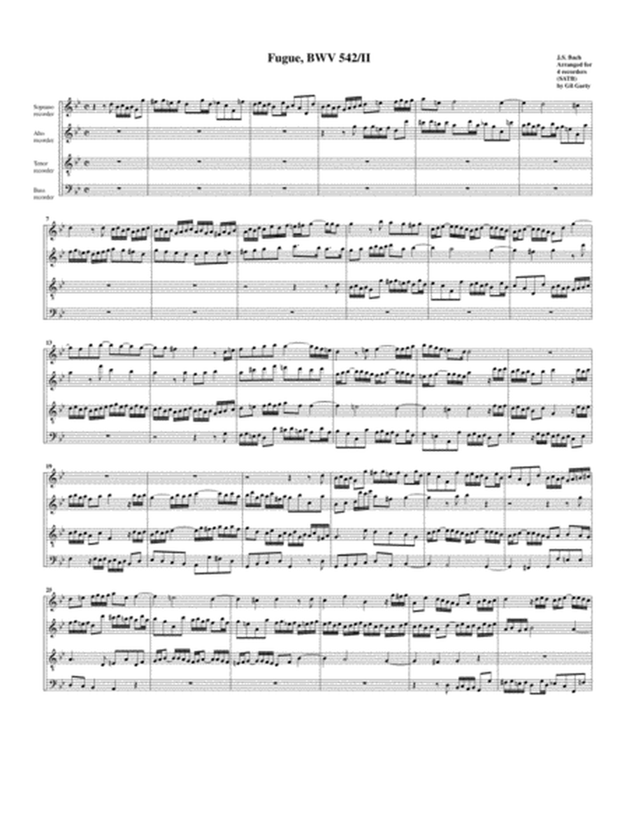 Fugue for organ, BWV 542/II (Arrangement for 4 recorders)