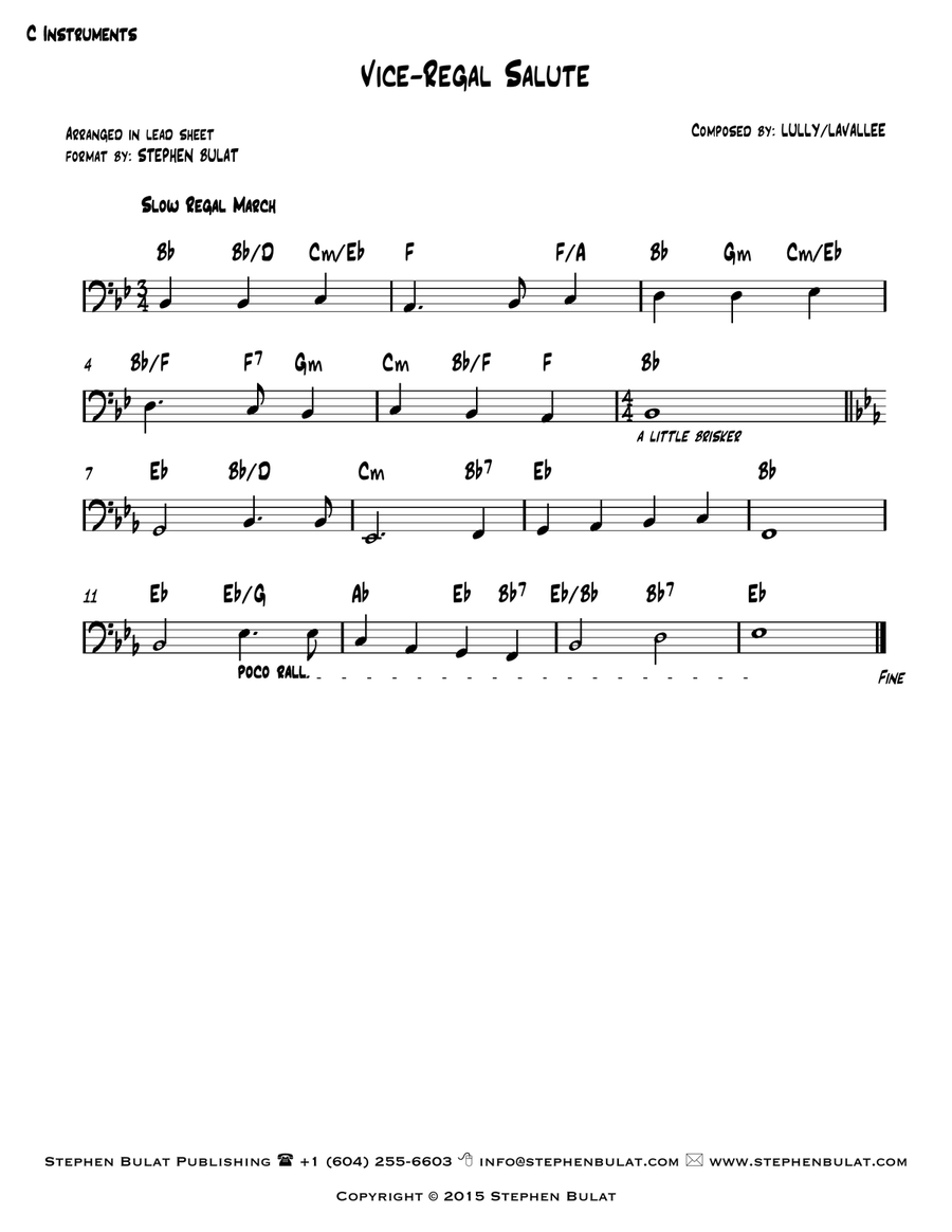 Vice-Regal Salute for Governor General & Lieutenant-Governors of Canada - Lead sheet for C, Bb & Eb Large Ensemble scores gallery preview page 3