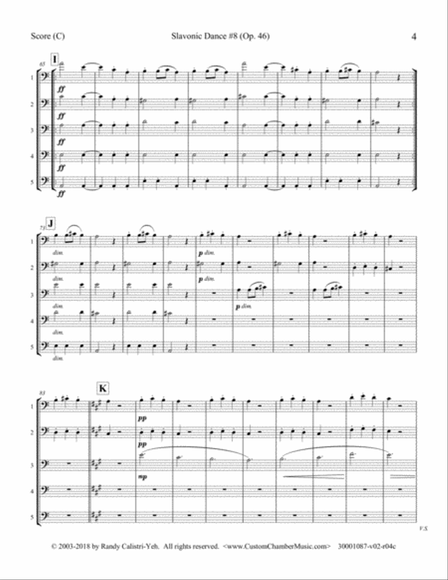 Dvorak Slavonic Dance #8 (French horn quintet or trombone quintet) Brass Quintet scores gallery preview page 5