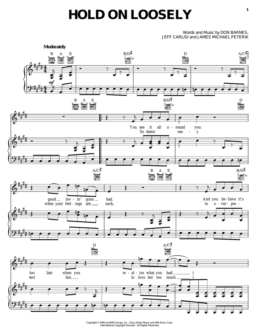 Hold On Loosely Piano, Vocal, Guitar scores gallery preview page 1