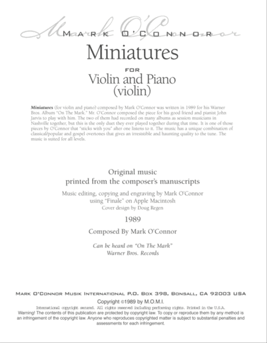 Miniatures (violin solo part - violin and piano) Violin Solo scores gallery preview page 3