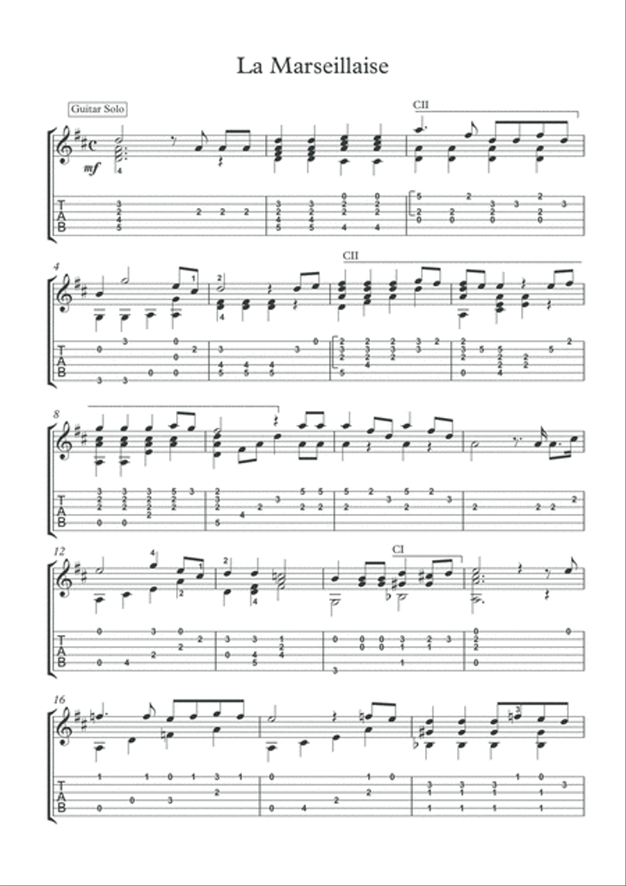 La Marseillaise guitar solo with tablature Acoustic Guitar scores gallery preview page 2