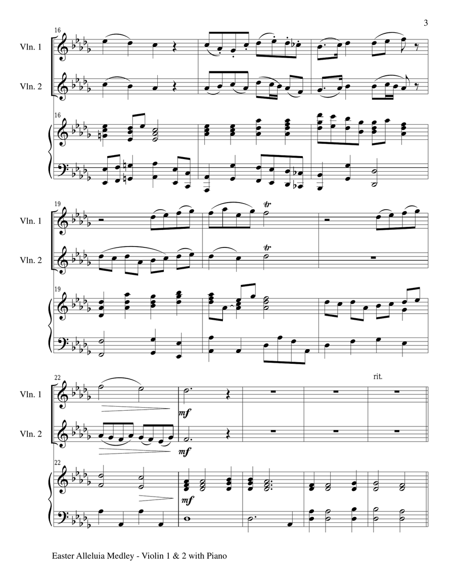 EASTER ALLELUIA MEDLEY (Trio – Violin 1 & 2 with Piano) Score and Parts Piano Trio scores gallery preview page 3