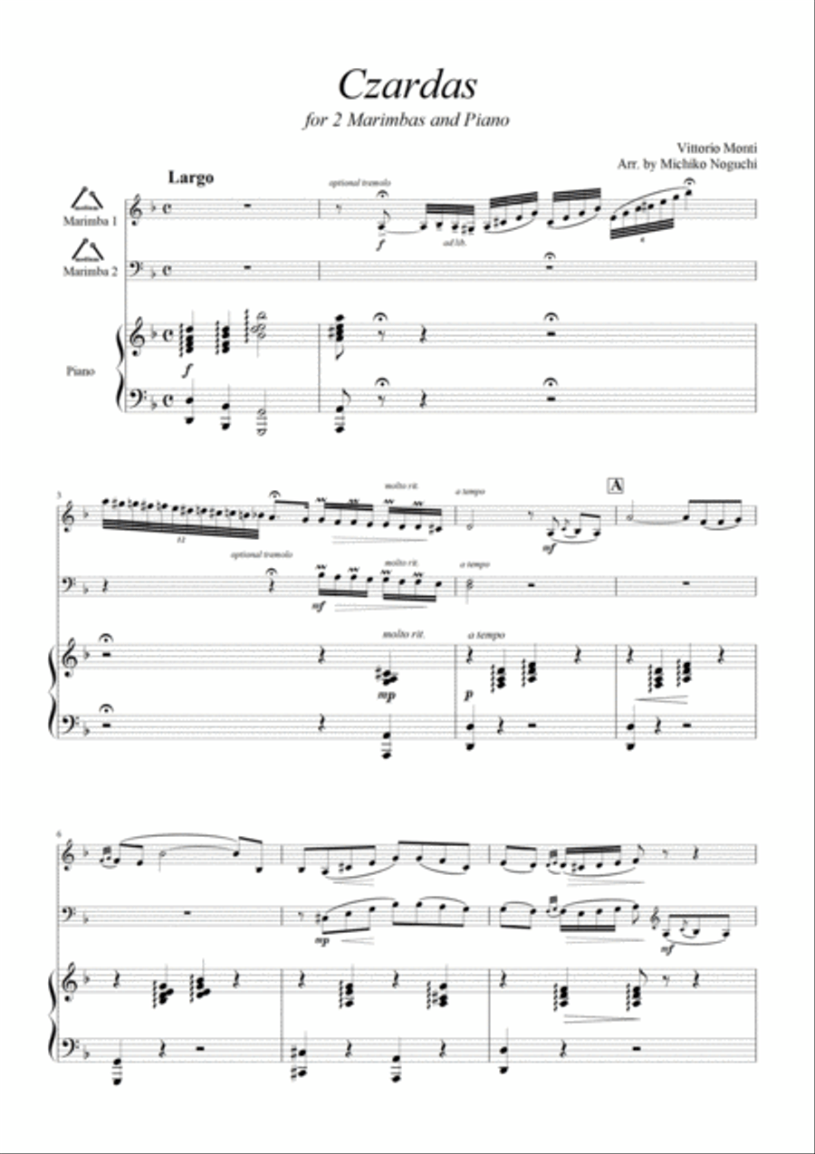 Czardas for Marimba duet and piano﻿ image number null