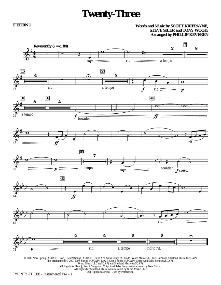 Twenty-Three (arr. Phillip Keveren) - F Horn 1 Chamber Orchestra scores gallery preview page 1