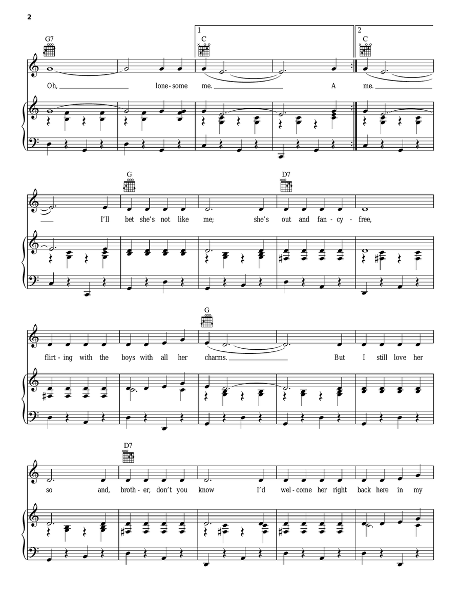 Oh, Lonesome Me Piano, Vocal, Guitar scores gallery preview page 2