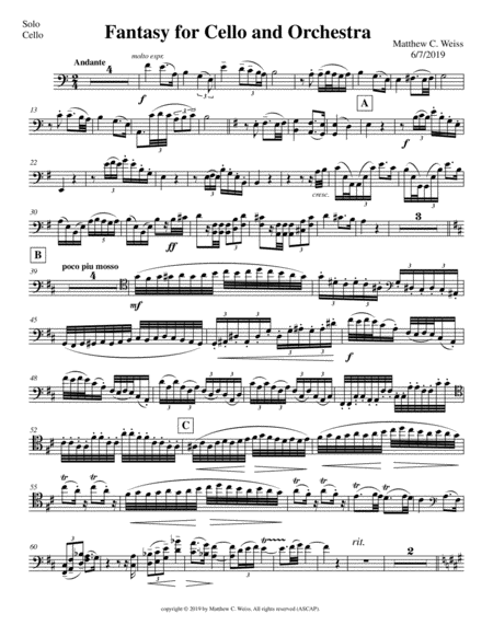 Weiss Fantasy for Cello and Orchestra - solo cello part image number null