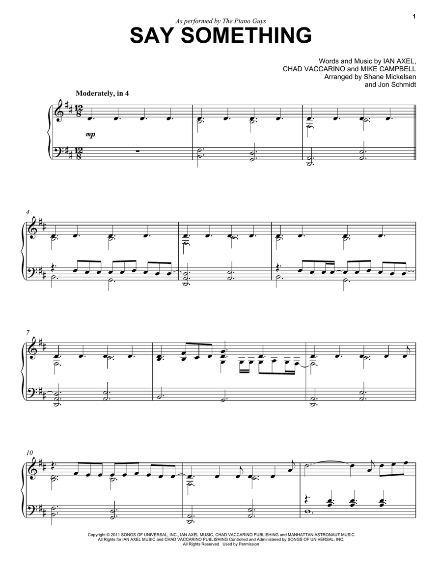 Say Something Say Something Piano scores gallery preview page 1