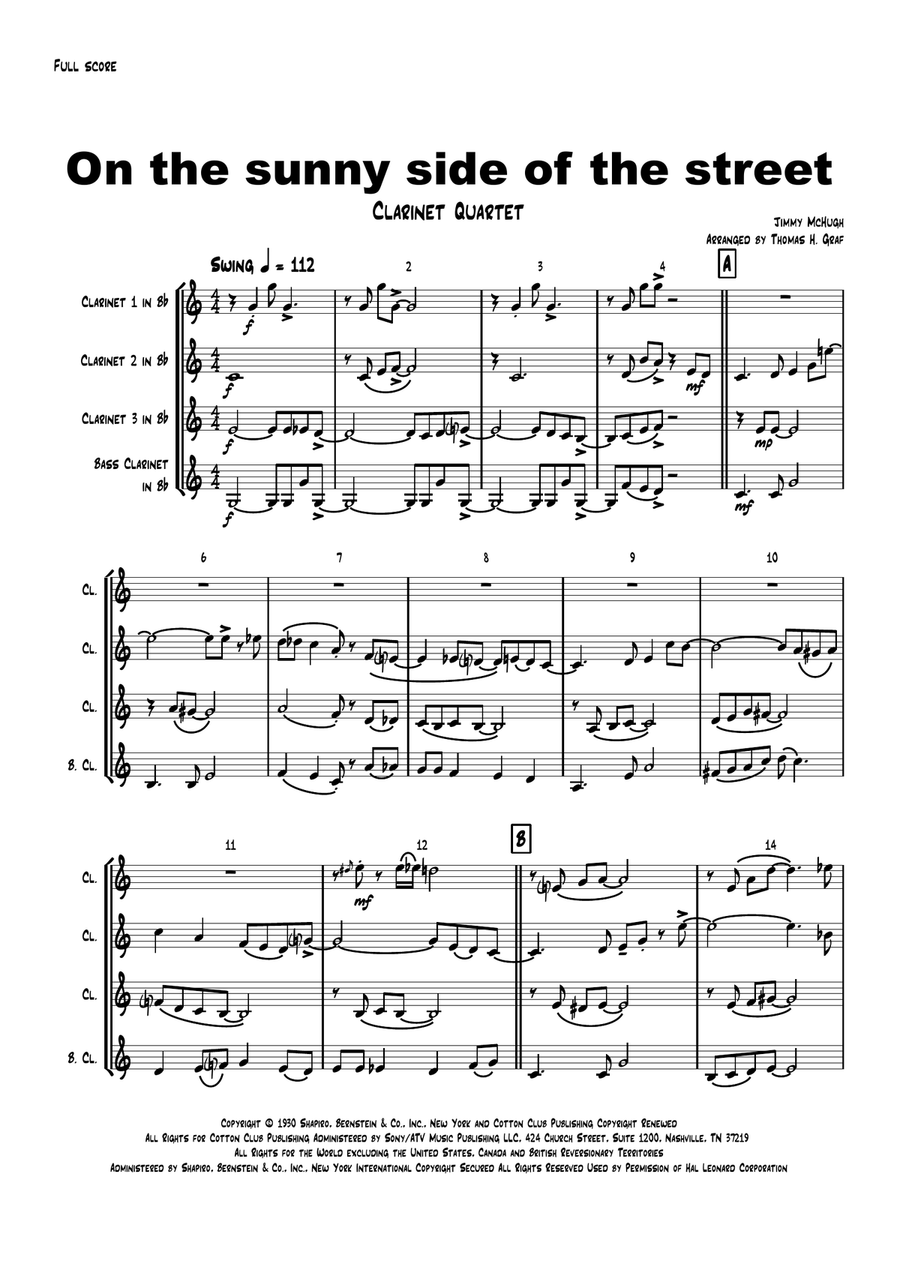 On The Sunny Side Of The Street Clarinet Quartet scores gallery preview page 1