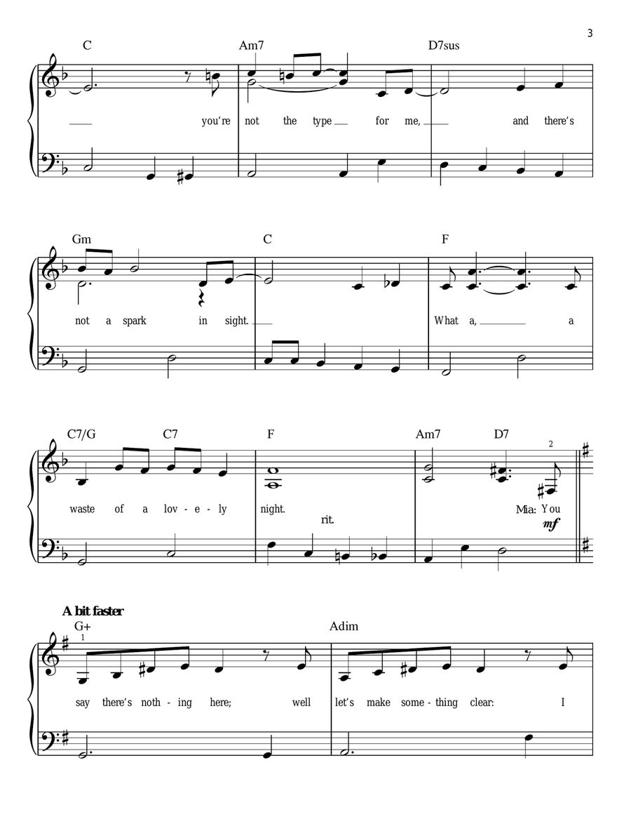 A Lovely Night (from La La Land) Easy Piano scores gallery preview page 3
