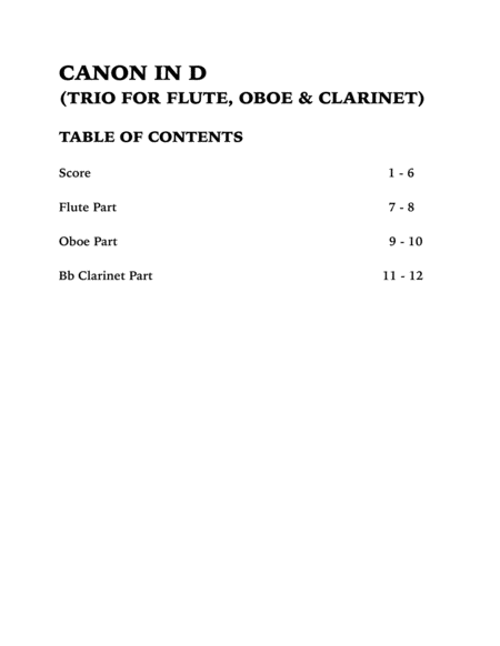 Canon in D (Woodwind Trio for Flute, Oboe and Clarinet) image number null