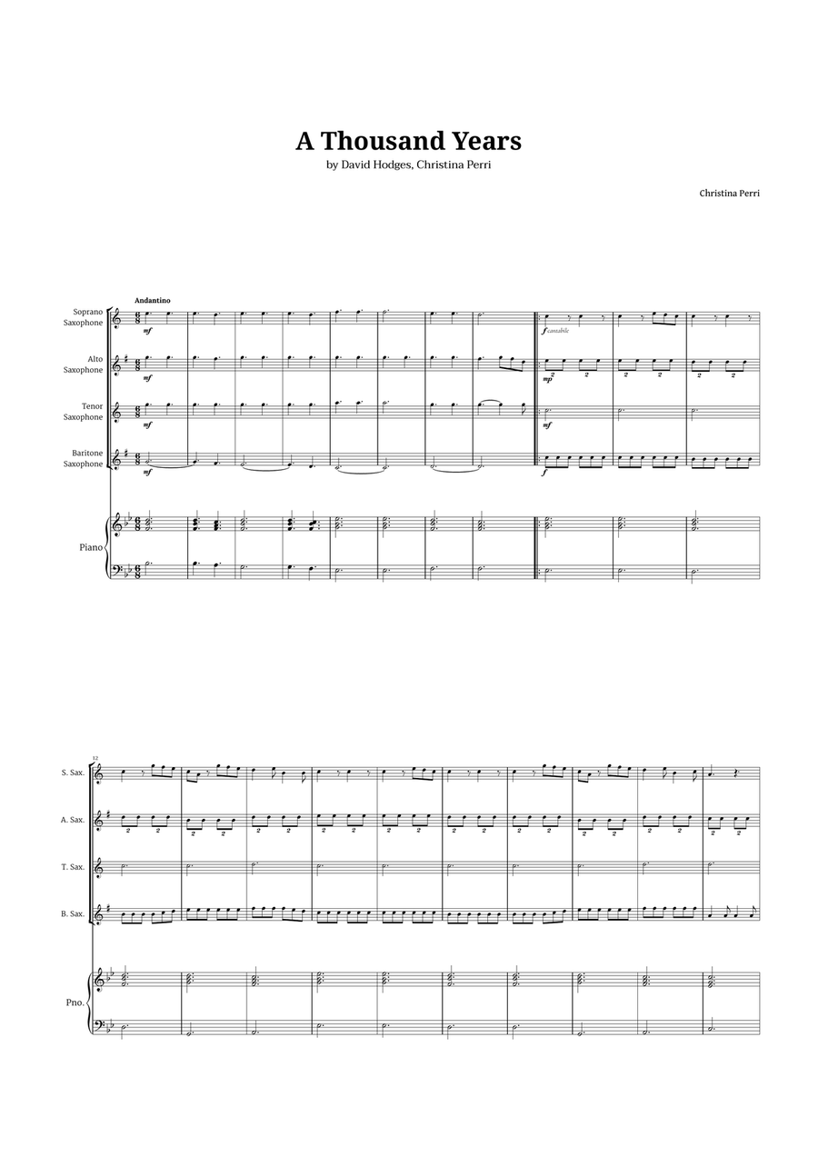 A Thousand Years Saxophone Quartet scores gallery preview page 1