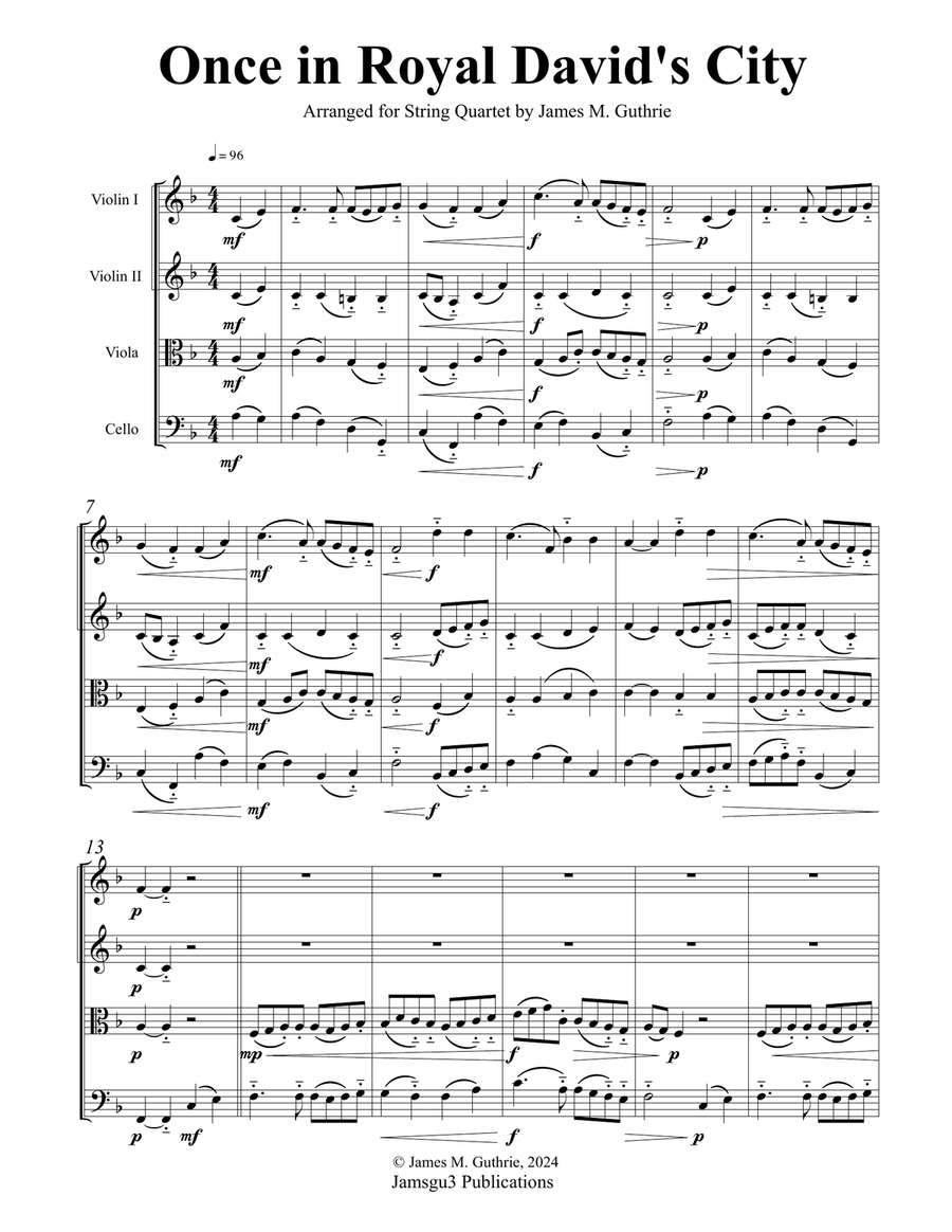 Once in Royal David's City for String Quartet String Quartet scores gallery preview page 1