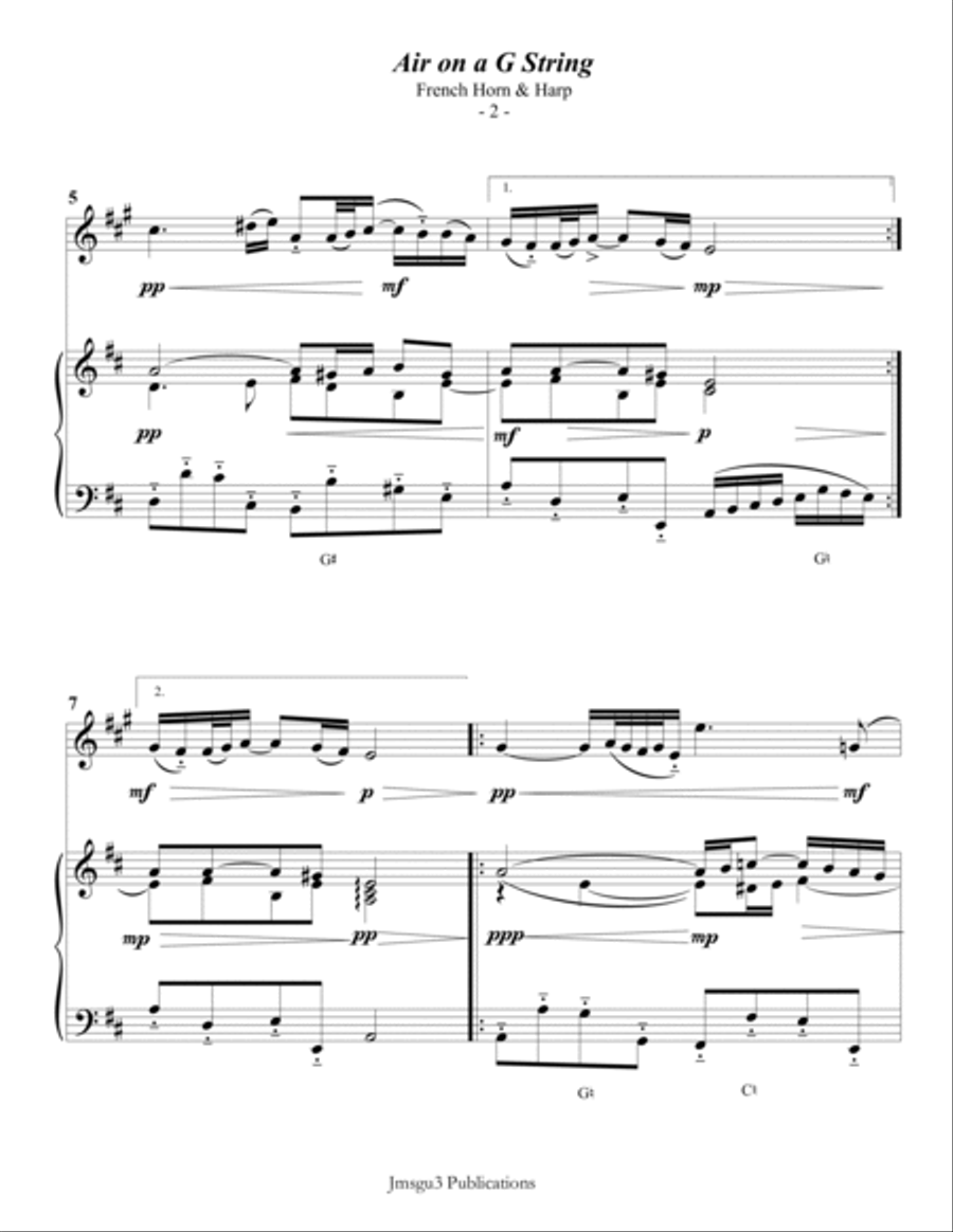Bach: Air on a G String for French Horn & Harp Chamber Music scores gallery preview page 2