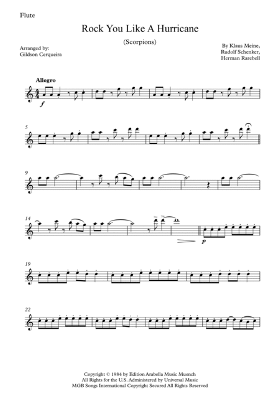 Rock You Like A Hurricane Woodwind Quartet scores gallery preview page 5