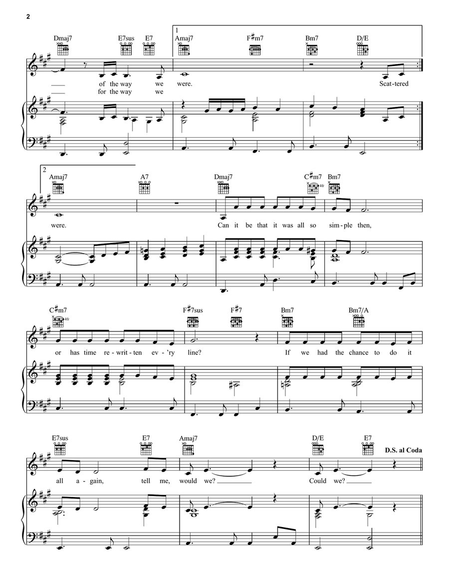 The Way We Were Piano, Vocal, Guitar scores gallery preview page 2
