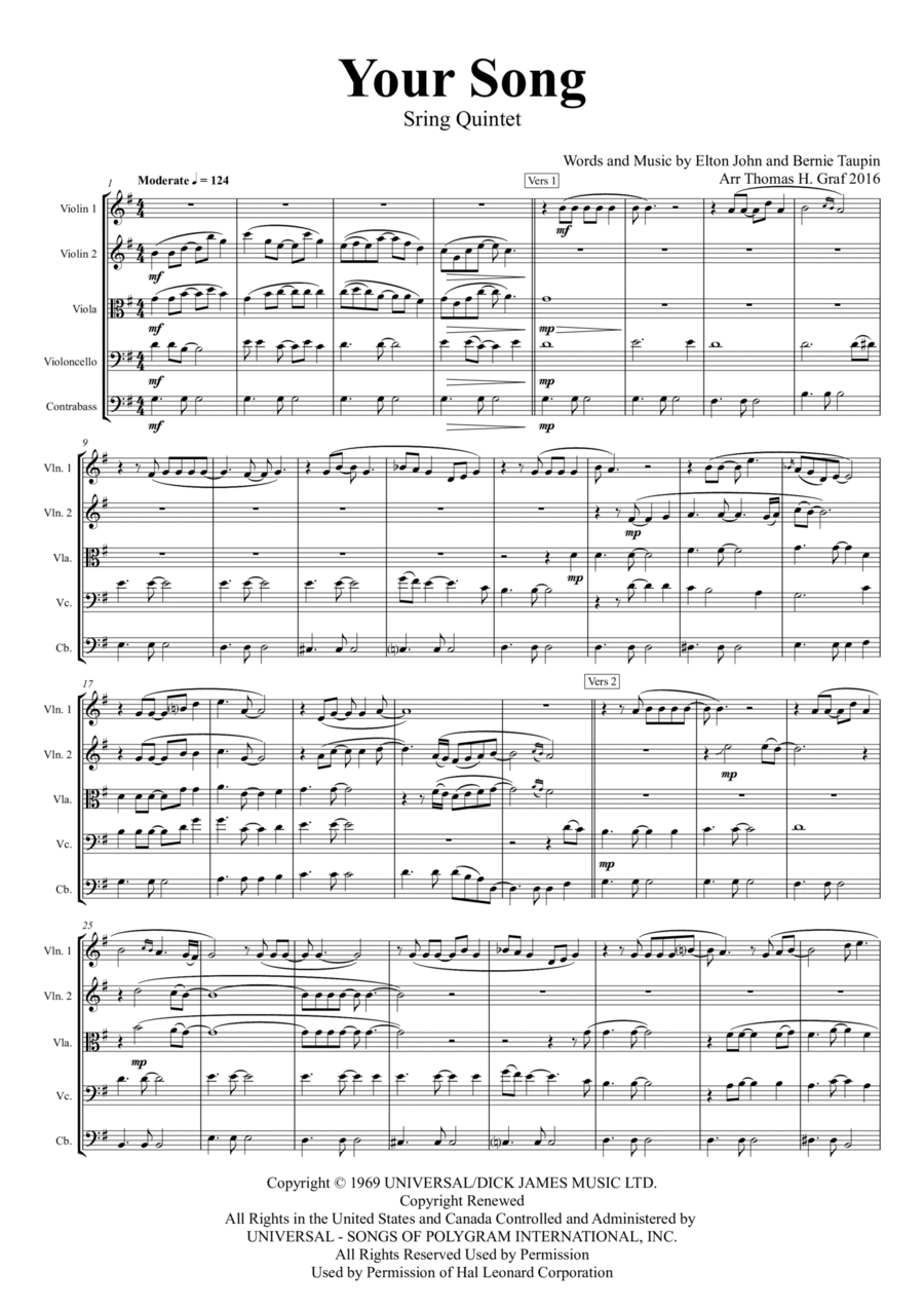 Your Song String Quintet scores gallery preview page 1