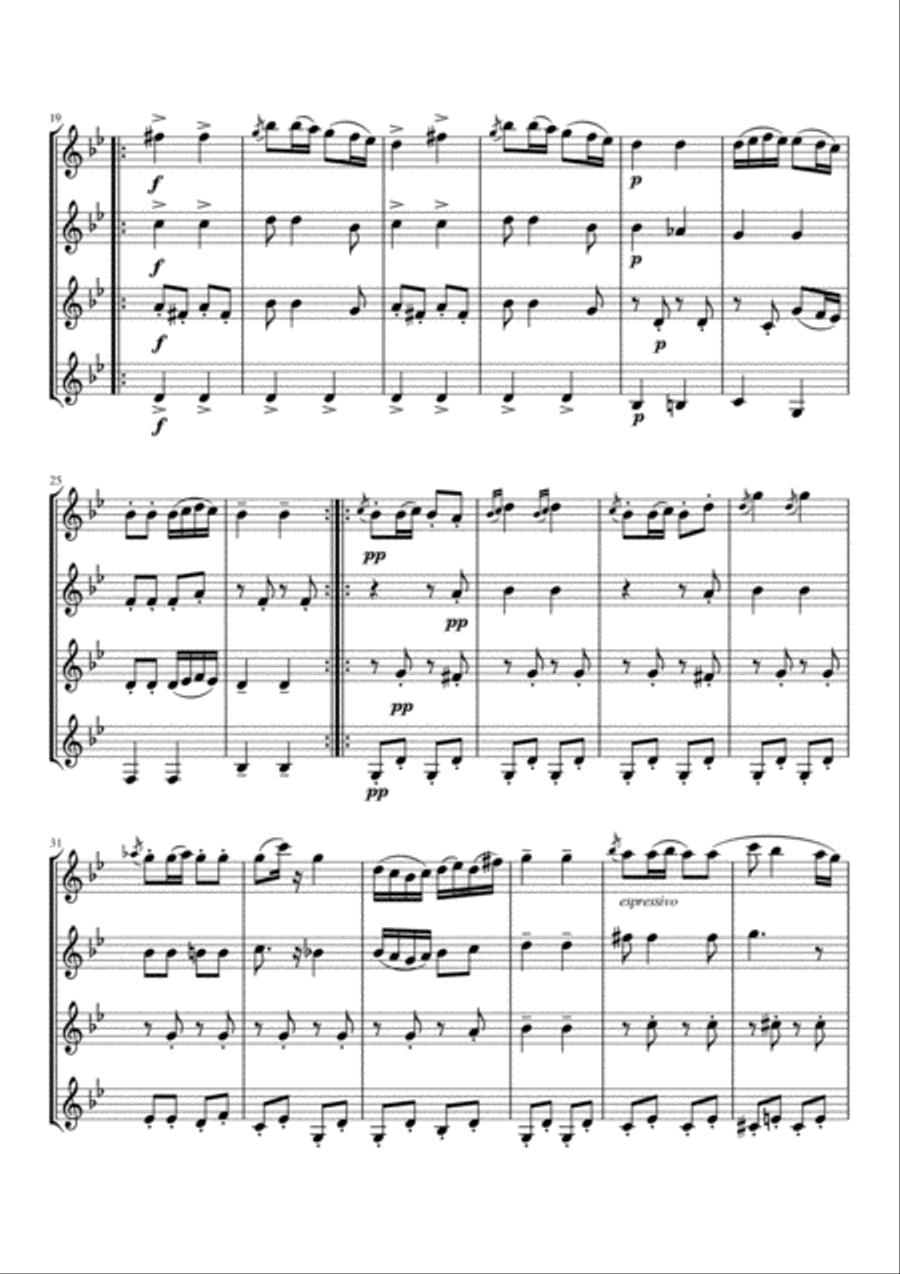 Schubert : Moment Musical (Moments Musicaux) op.94, No.3 for Clarinet Quartet Clarinet Quartet scores gallery preview page 2