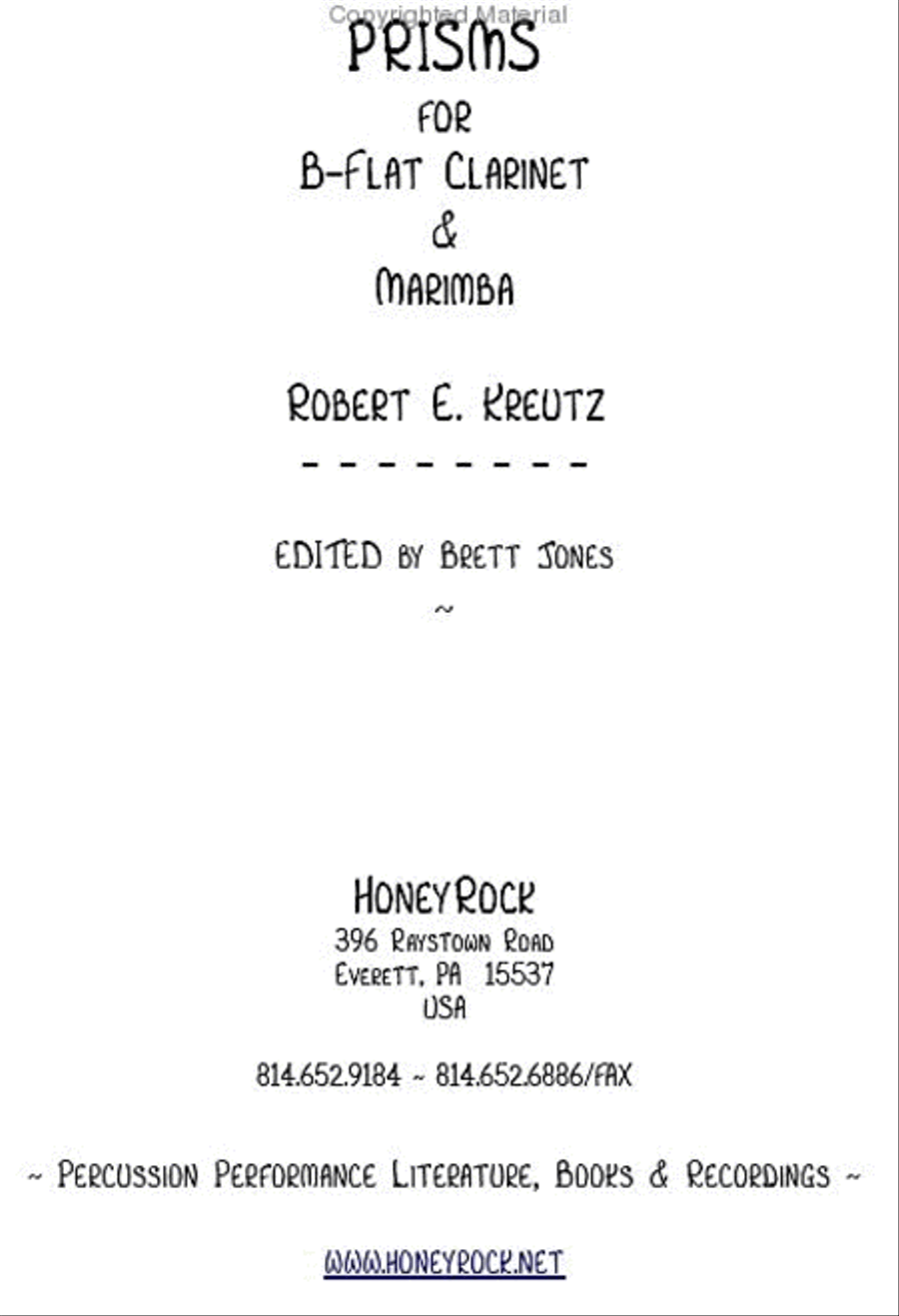 Prisms for Clarinet & Marimba B-Flat Clarinet scores gallery preview page 2