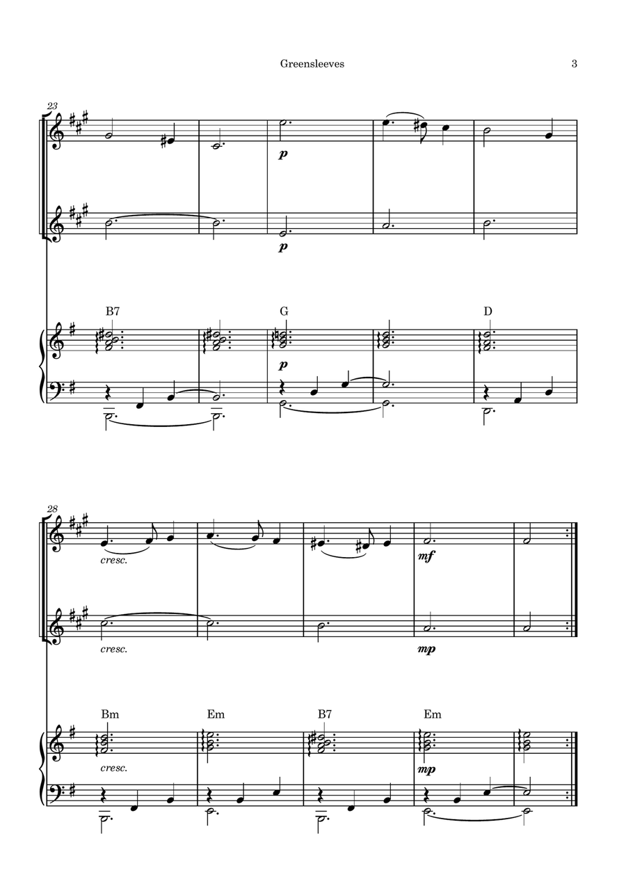 Greensleeves Trumpet Duet scores gallery preview page 3