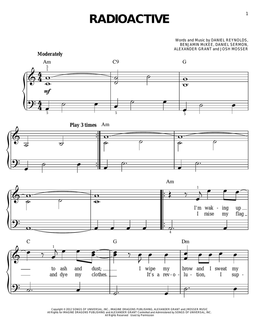 Radioactive Radioactive Easy Piano scores gallery preview page 1
