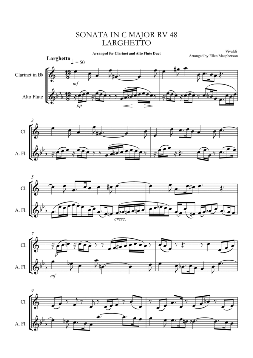 Clarinet and Alto Flute Duet - Vivaldi, Sonata in C. RV 48 Larghetto