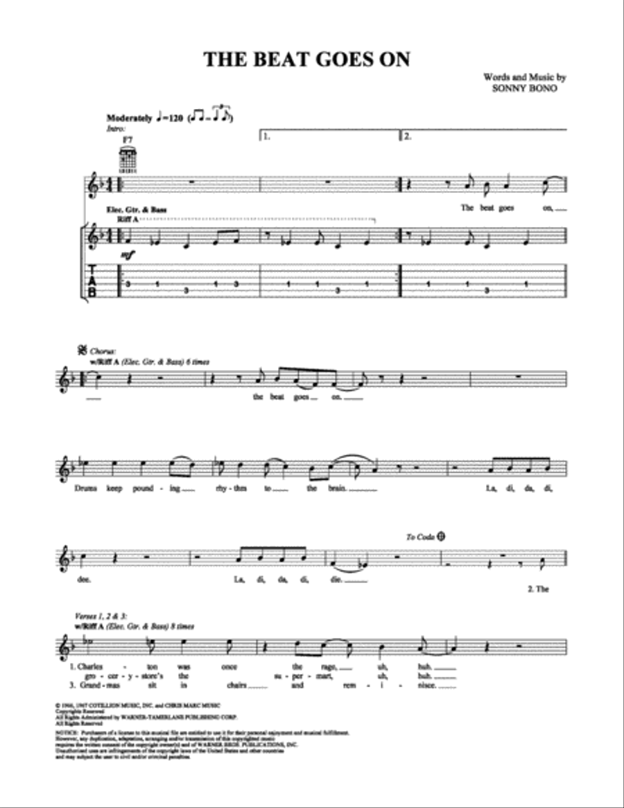 The Beat Goes On The Beat Goes On Electric Guitar scores gallery preview page 1