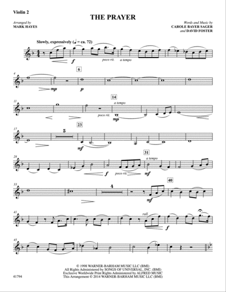 The Prayer: Violin 2 Violin scores gallery preview page 1