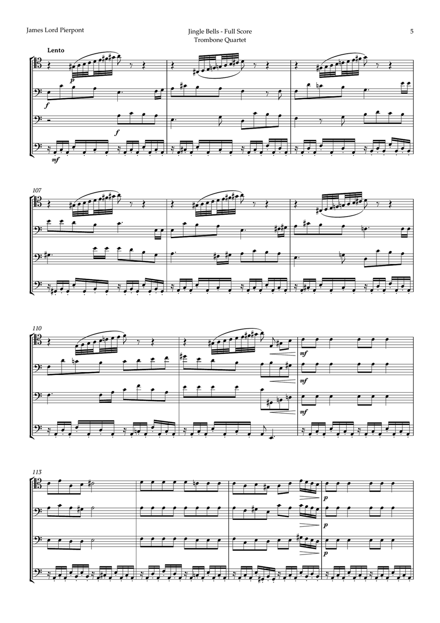 5 Christmas Songs for Trombone Quartet plus one Bonus Brass Quartet scores gallery preview page 6
