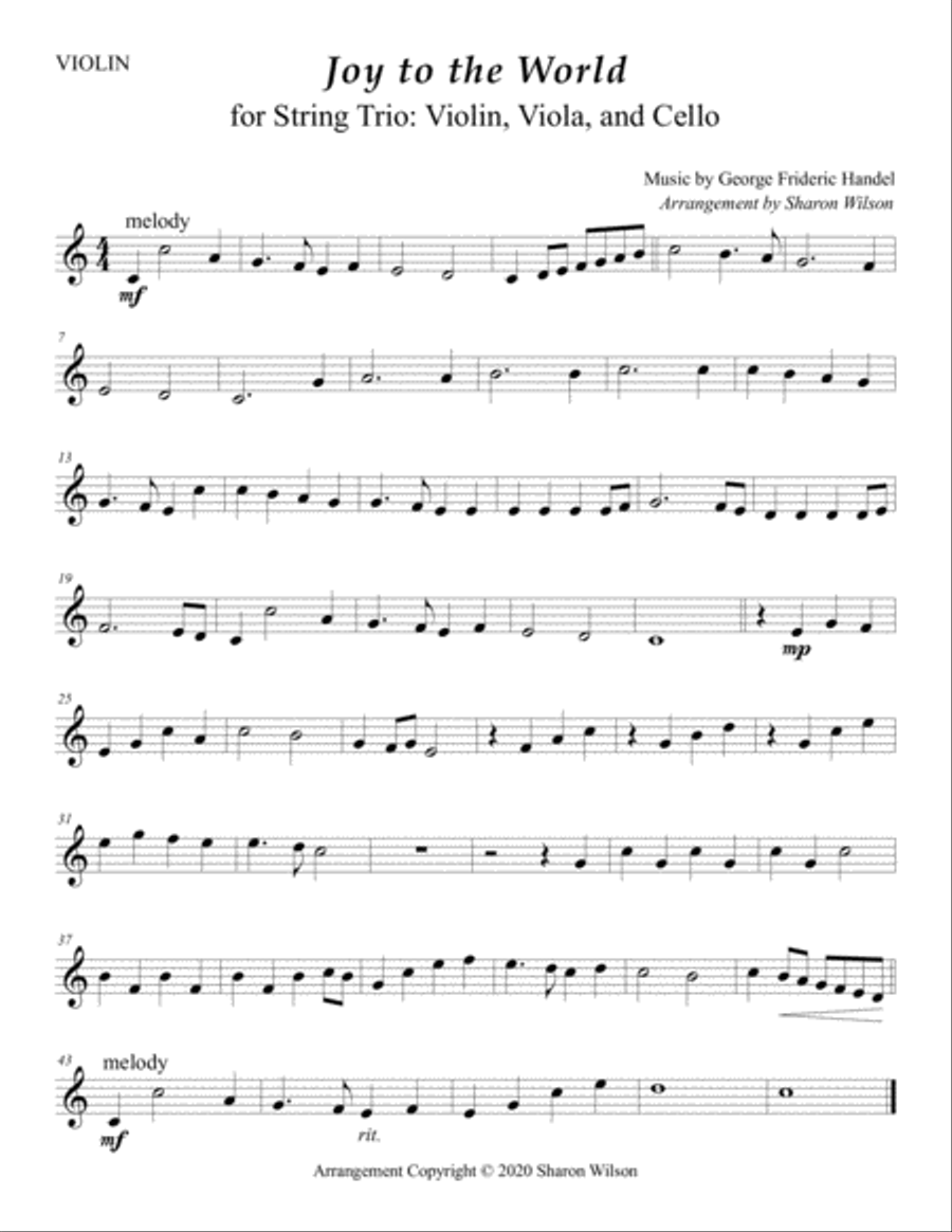 Joy to the World (for String Trio – Violin, Viola, and Cello) String Trio scores gallery preview page 2