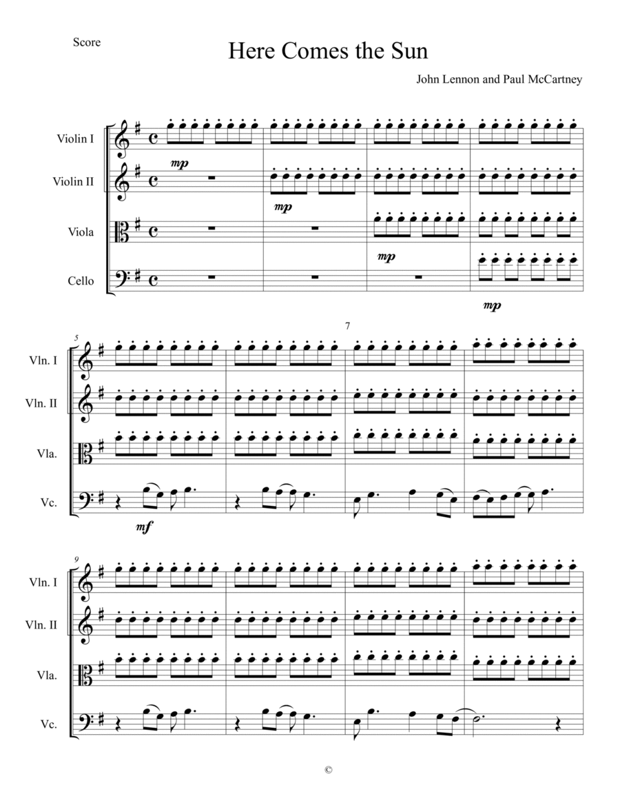 Here Comes The Sun String Quartet scores gallery preview page 1