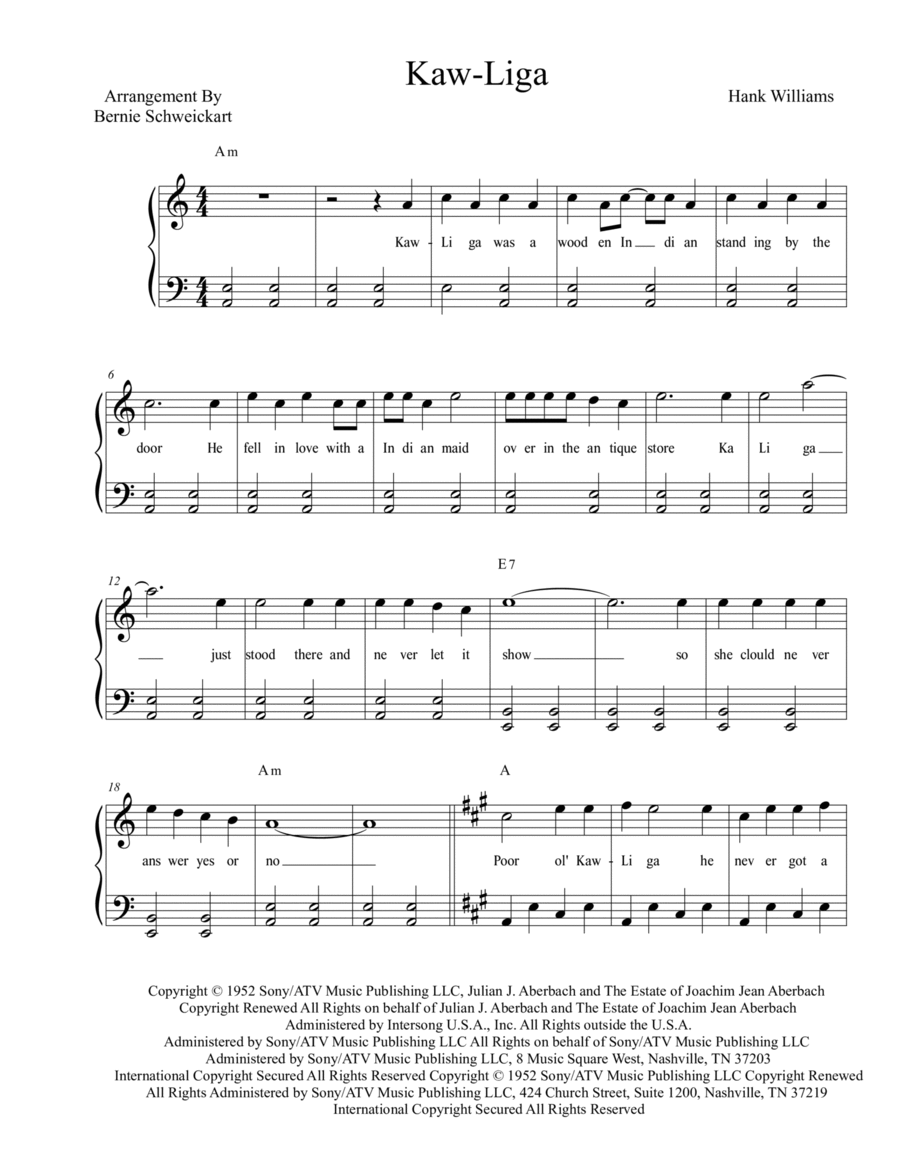 Kaw-liga Kaw-liga Piano, Vocal, Guitar scores gallery preview page 1