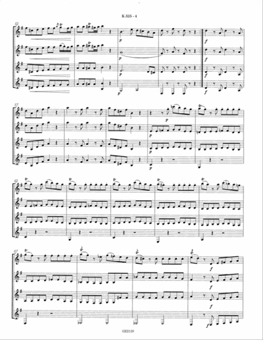 Serenade K. 525 (Eine Kleine Nachtmusik) arr. for guitar quartet Guitar Ensemble scores gallery preview page 6